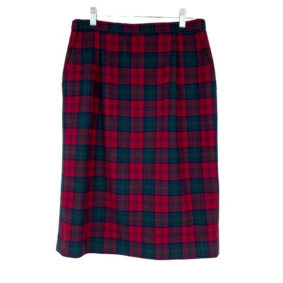 Pendleton Sz 12 Petite Wool Red Green Black Lined Skirt Pleated Pockets Tartan - Picture 1 of 16